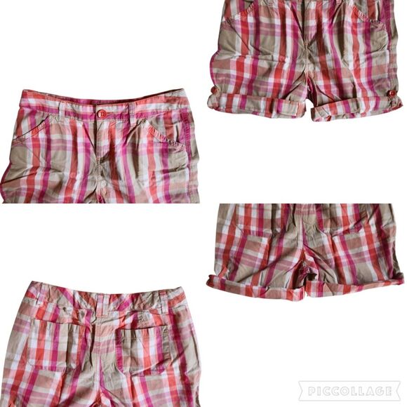 So Pink Orange Plaid Cuffed Adjustable Waist Shorts Sz 16 - Picture 3 of 12